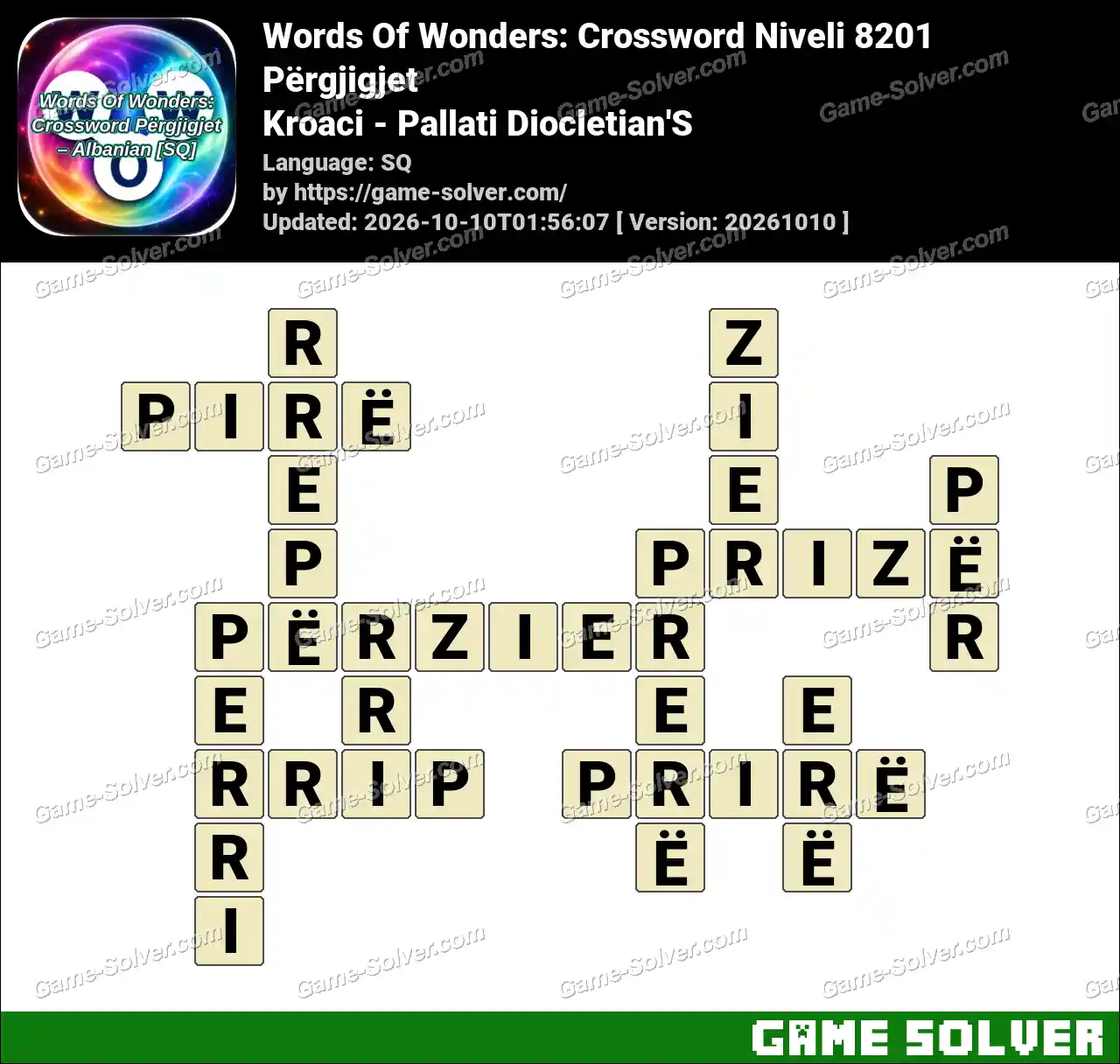 Words Of Wonders: Crossword Niveli 8201 Përgjigjet – Kroaci – Pallati Diocletian’S